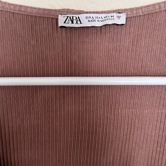 Zara Taupe V-Neck Blouse with Drawstring - Picture 3 of 4